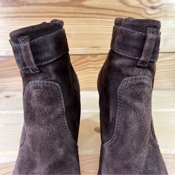 COPY - Tory Burch Adrienne Ankle Boots 7M Booties Brown Suede Leather Wedge Zip… - Picture 5 of 16